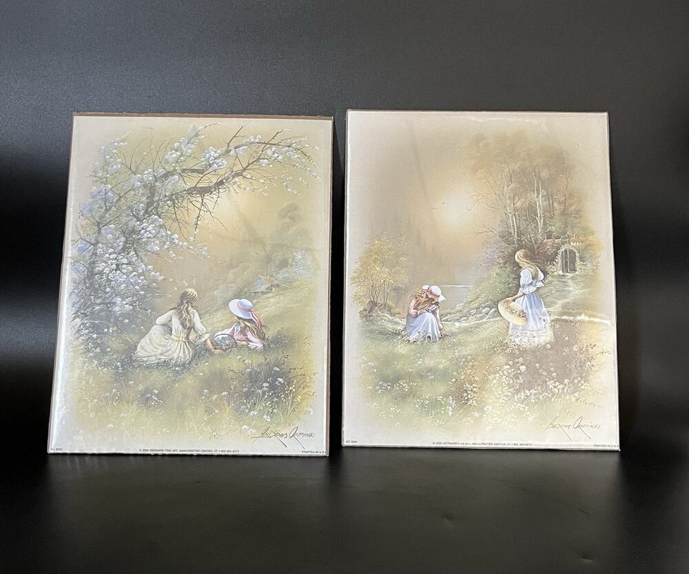Vintage Carton Set of 2 Andres Orpinas signed art print of Flowers in the Wood